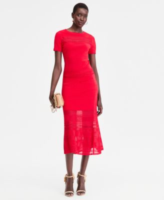 Women's Short Sleeve Pointelle Stripe Sweater