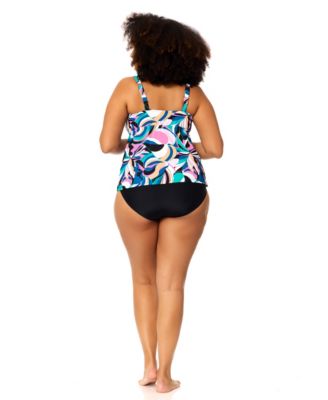 Women's Plus Size Rimini Trendy Printed Tankini Top and Full-Coverage Bottoms