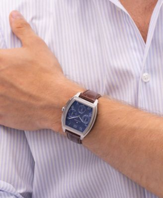 Men's Multifunction Brown Leather Strap Watch, 36mm