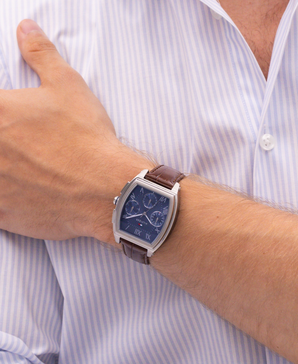 Tommy Hilfiger Men's Multifunction Brown Leather Strap Watch, 36mm