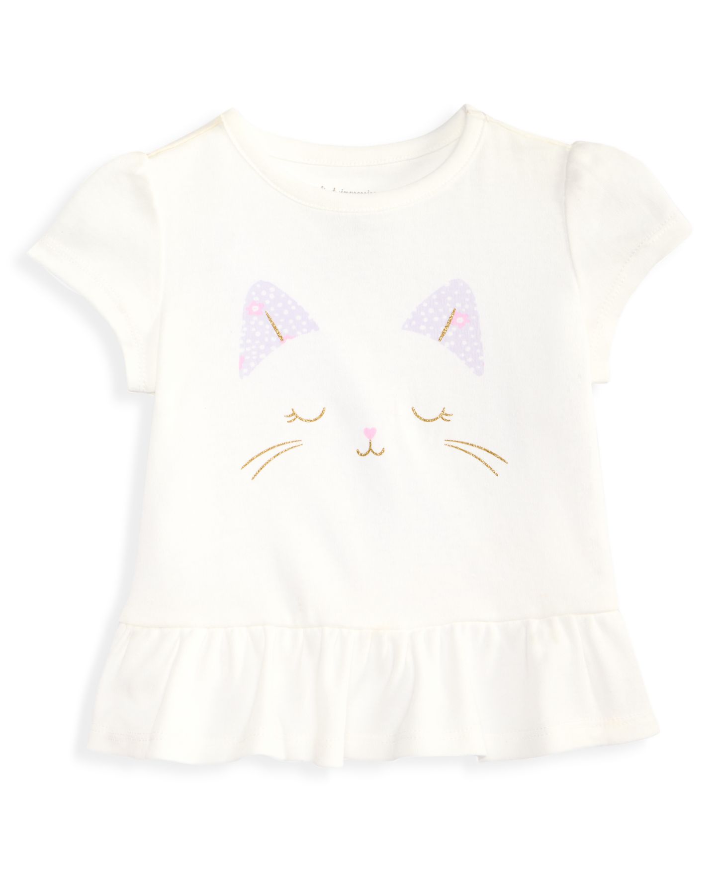Футболка First Impressions Mix and Match Cat Face Peplum T-Shirt для девочек-малышей, цвет: Белый — фото 1