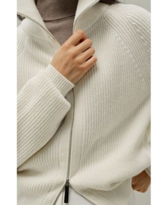 Women's Ribbed-knit Turtleneck Zip Cardigan