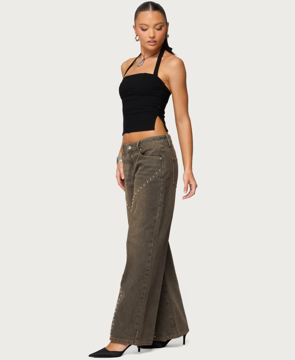 Edikted Women's Charliza Stud Low Rise Baggy Jeans