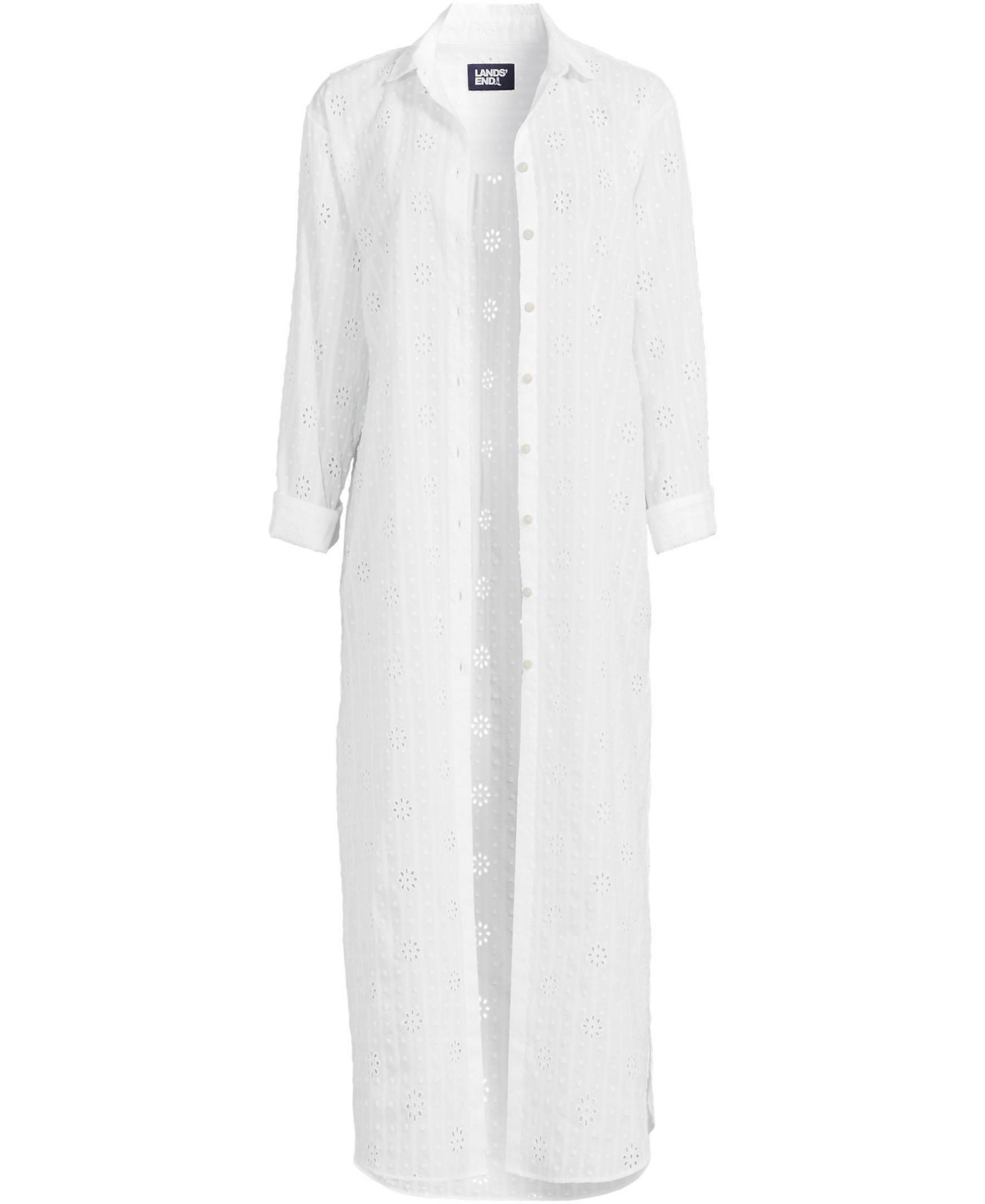 Lands' End Women's Eyelet Button Down Maxi Cover-up Dress