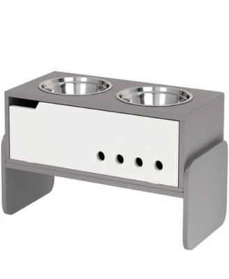 24.6 in. Wide 3 Height Adjustable Raised Dog Bowls in Grey