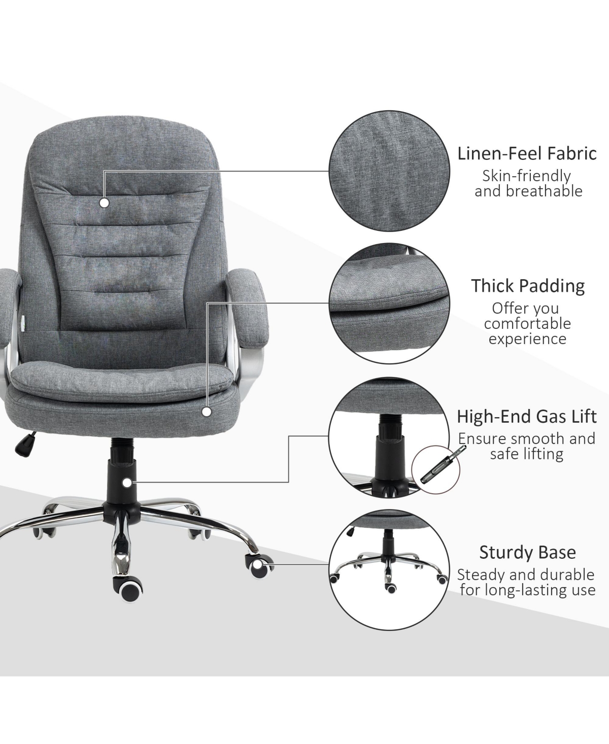 Vinsetto Executive Swivel Office Computer Chair W/ Armrests Linen Fabric