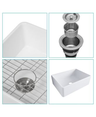 28x20x10inch White Ceramic Porcelain Single Bowl Rectangular Farmhouse Kitchen Sink with Stainless Steel Accessories