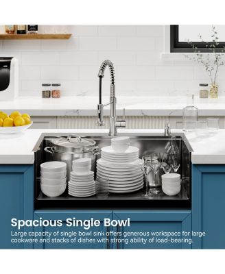 33inch Overmount Single Bowl Black 304 Stainless Steel Handmade Kitchen Sink with Cutting Board and Colander