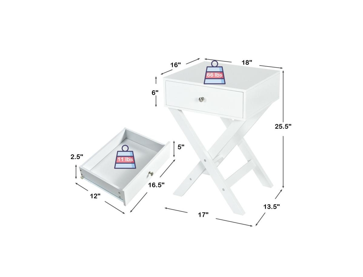 Modern X-Shaped Nightstand with Drawer for Living Room Bedroom