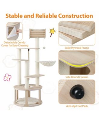 55.5'' Tall Wooden Cat Tree for Indoor Cats w/Condo Curved Perch Hammock