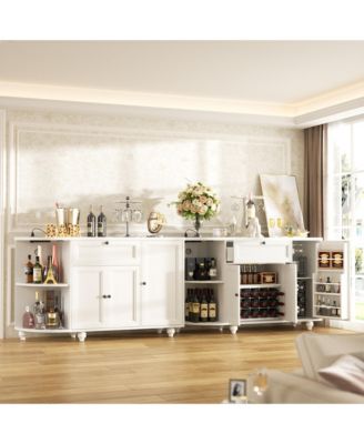 Kitchen Sideboard Buffet Cabinet with Drawer & Cabinets, 55'' Coffee Bar with Power Outlets & Wine Rack