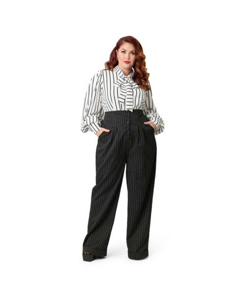 Женские брюки Unique Vintage Plus Size High Waist, цвет: Чёрный полосатый