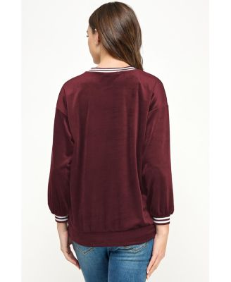 Women's Velvet Striped Neckline Long Sleeve Maternity Sweatshirt Top