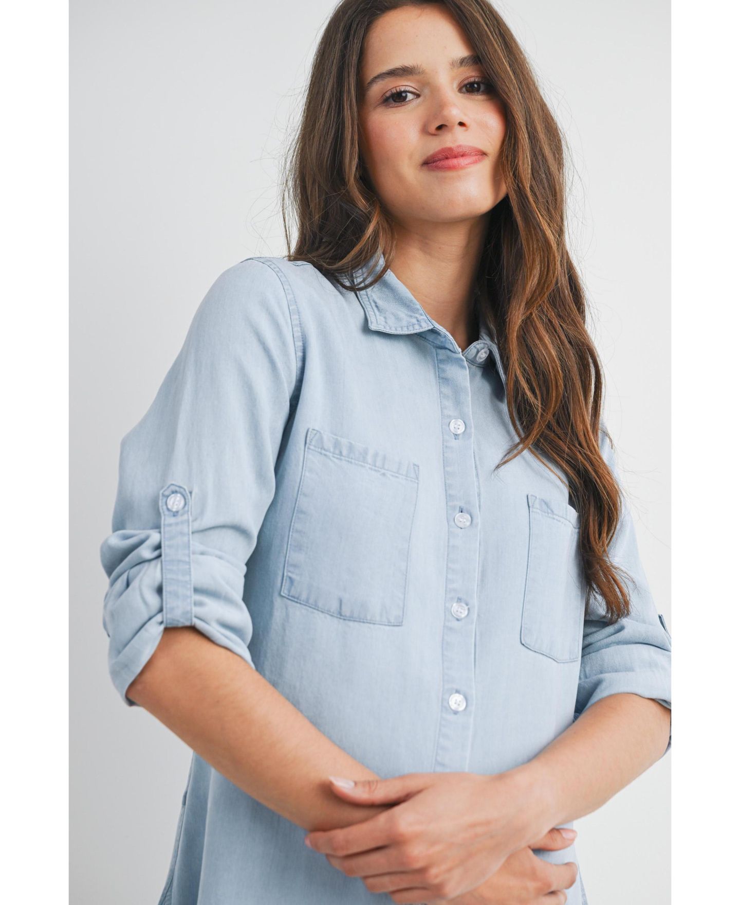 Женская рубашка Hello Miz Maternity Button Down Long Sleeve Nursing, цвет: Джинсовый — фото 5