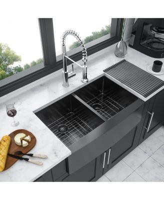 36x21x10inch Gunmetal Black Farmhouse Kitchen Sink Double Bowl Apron Front Stainless Steel