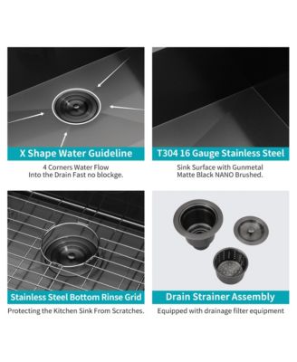 30x18x9inch Gunmetal Black Kitchen Sink Undermount Single Bowl Stainless Steel 16 Gauge