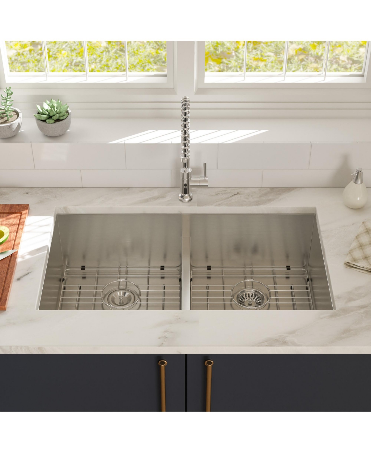 flynama 30inch Undermount Double Bowl Kitchen Sink 16G T304 Stainless Steel 50 and 50 Split 30x19x10inch 10inch Deep Sink with Full Accessories