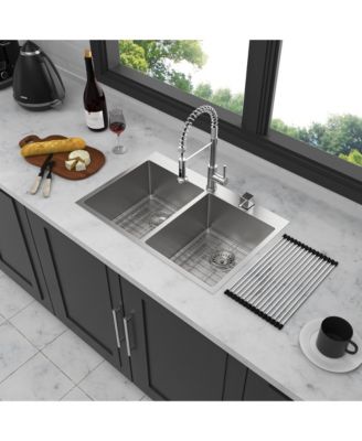 33x22x10 Inch Double Bowl 5050 Drop In Kitchen Sink 16 Gauge T304 Stainless Steel With Two 10 Inch Deep Basin