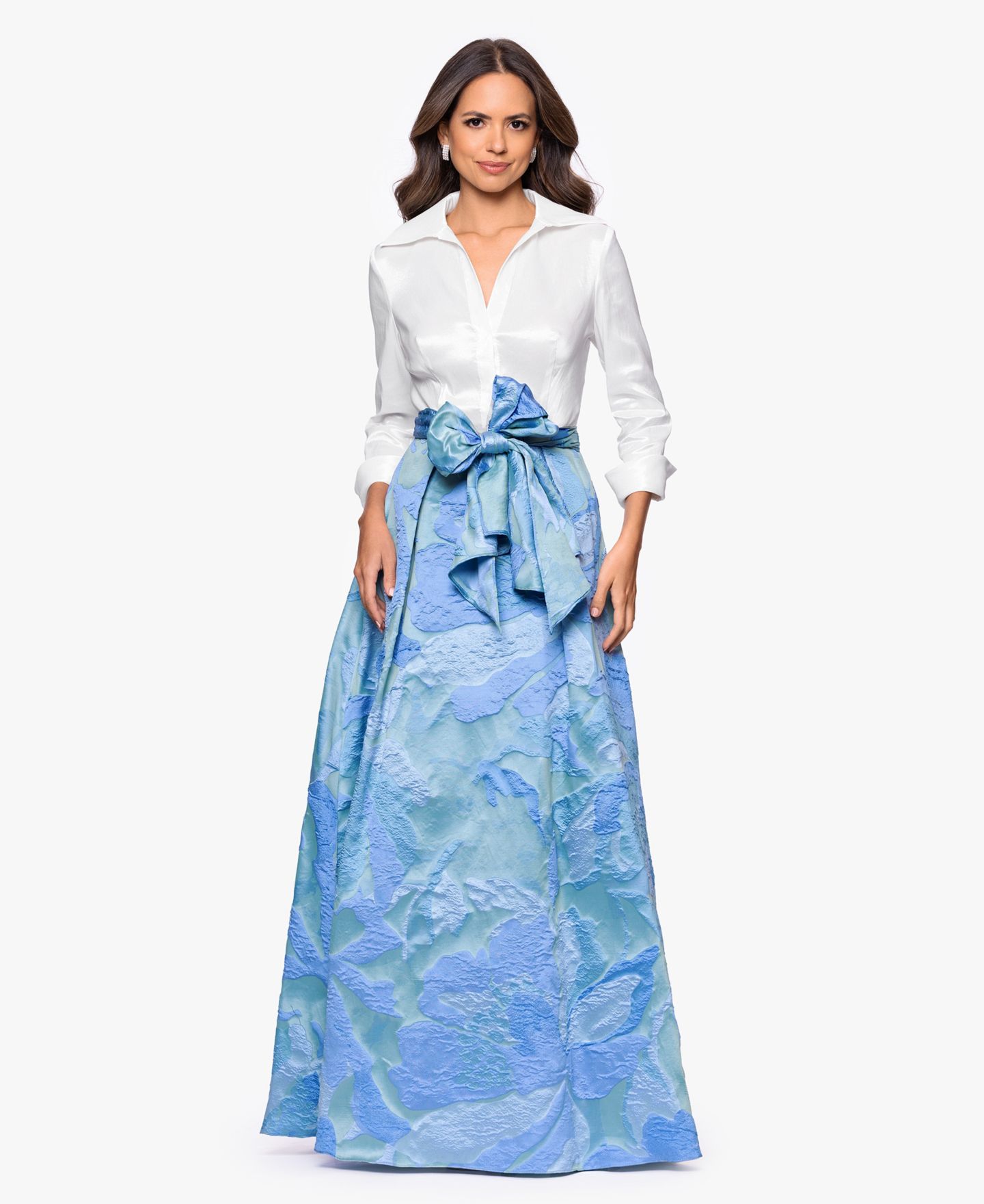 Женское платье Betsy & Adam Long-Sleeve Collared Shirt Dress, цвет: Белый / Синий — фото 1