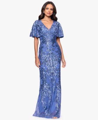 Women's Sequin Detail Flutter-Sleeve Gown