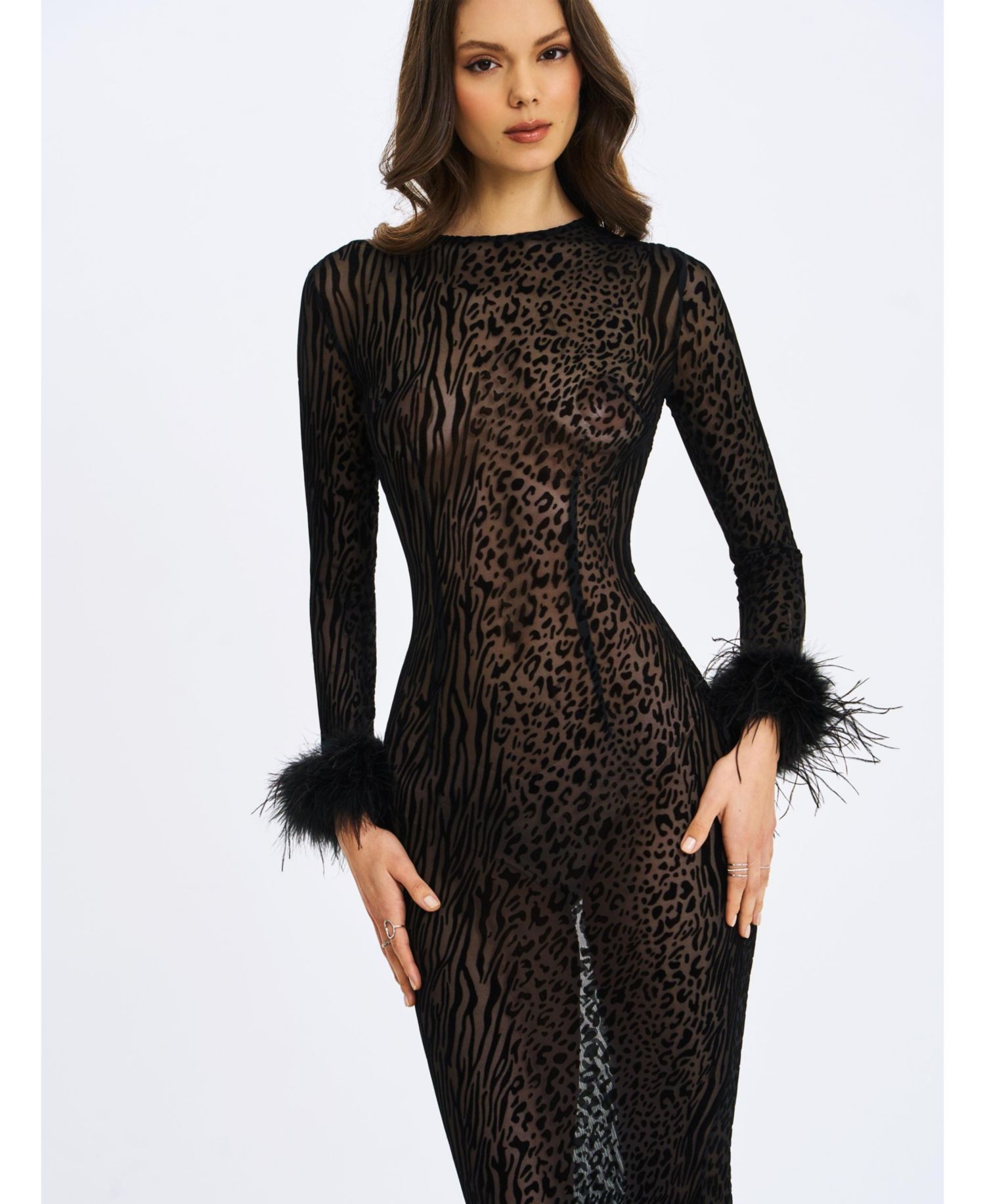 Women's Patricia Black Leopard Burnout Velvet Mesh Backless Maxi Dress