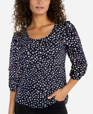 Petite Ruffle Sleeve Pull-On Knit Top