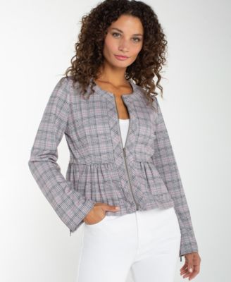 Petite Collarless Zip Front Peplum Jacket