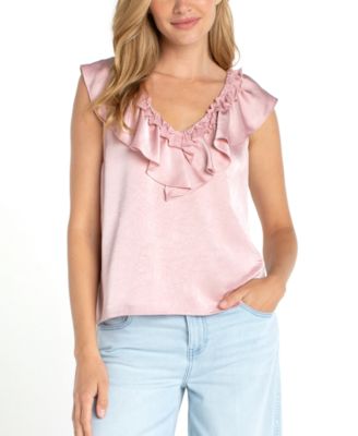 Women's Ruffle Front V-Neck Woven Top