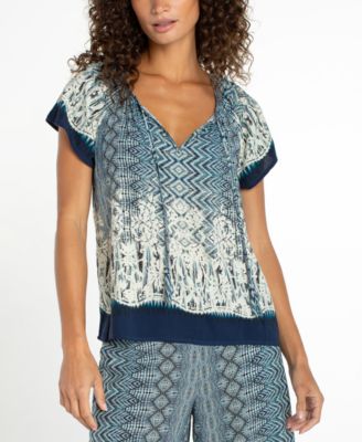 Women's V-Neck Woven Tie Front Top