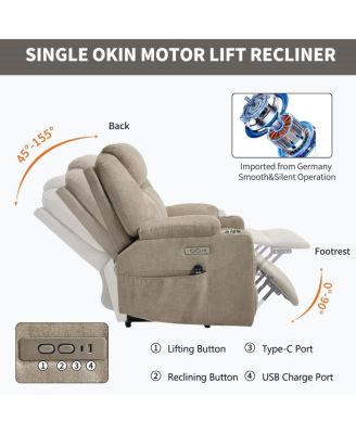 Power Lift Recliner Chair with Heat & Massage, USB & Type-C Ports, Heavy Duty Electric Recliner for Seniors