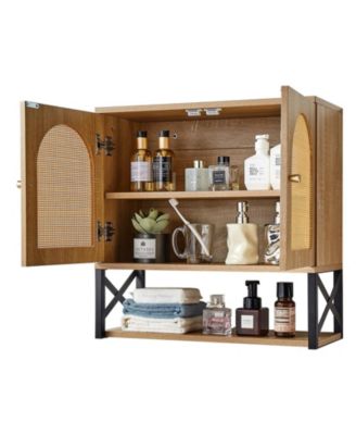 Wall Cabinet, 2 Doors, Adjustable Shelf, Over-Toilet Storage w/ Open Shelves