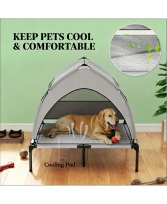 Elevated Portable Dog Cot with Pad in Light Grey