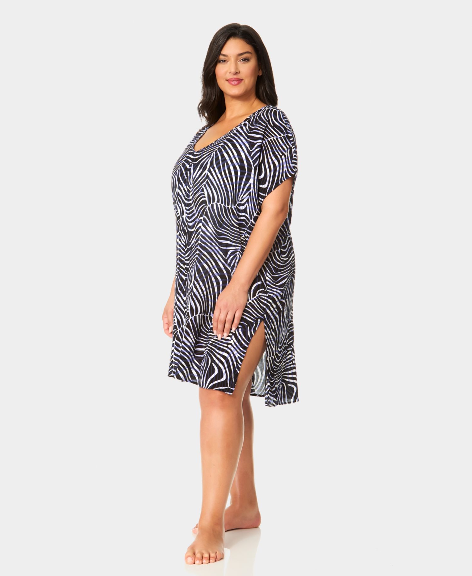 Plus Size Printed V-Neck Swim Tunic Cover Up