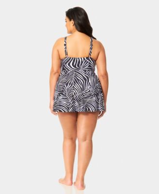 Plus Size V-Neck Surplice Wrap Printed Swim Dress