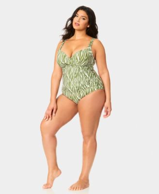 Plus Size V-Neck Drape Front Underwired One-Piece Swimsuit