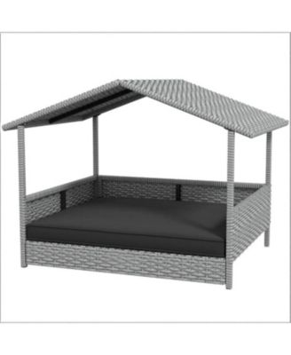 Rattan Dog House with Bed for Outdoor in Gray