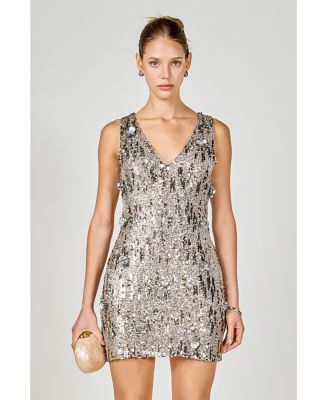 Women's Floral Applique sequins Mini Dress