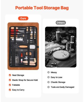 Leather Working Tools Kit, 59-Piece Leather Craft Set w/ Canvas Storage Bag, Punching, Sewing, Stamping & Sanding