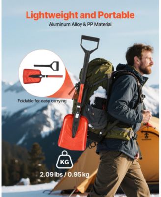 Foldable Snow Shovel, 9" Wide, Adjustable 36"-40", D-Handle, Lightweight Aluminum Alloy, Car/Camping