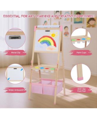 3 in 1 Kids Art Easel Set, Dual-Sided Art Station w/Whiteboard & Chalkboard