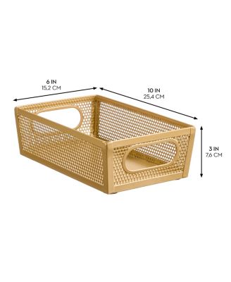Perforated Metal Storage Bin with Handles - Set of 2 - Soft Brass