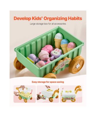 Ice Cream Cart for Kids, 27 PCS Accessories, Pretend Play Store with Storage Trolley with Pretend Money