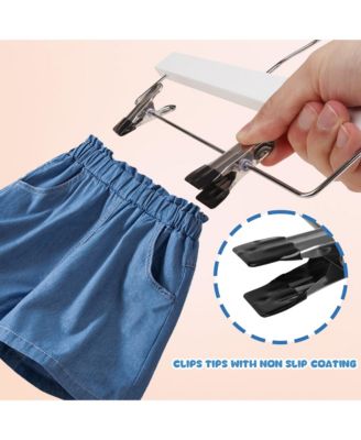 12-Pack Wooden Pants Hangers with Adjustable Clips