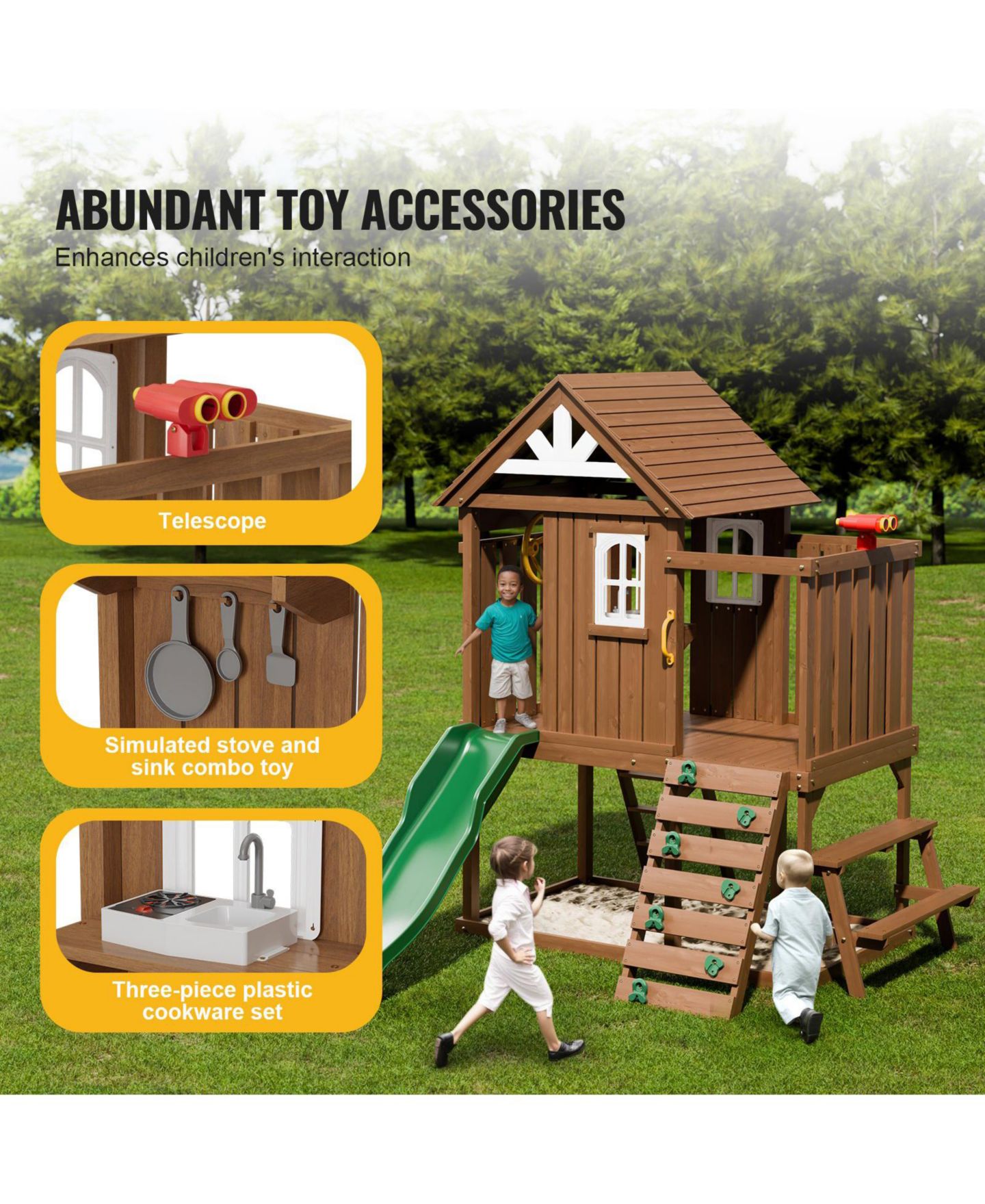 Детская игрушка Slickblue Kids Garden Playhouse with Slide and Ladder, цвет: Коричневый — фото 7