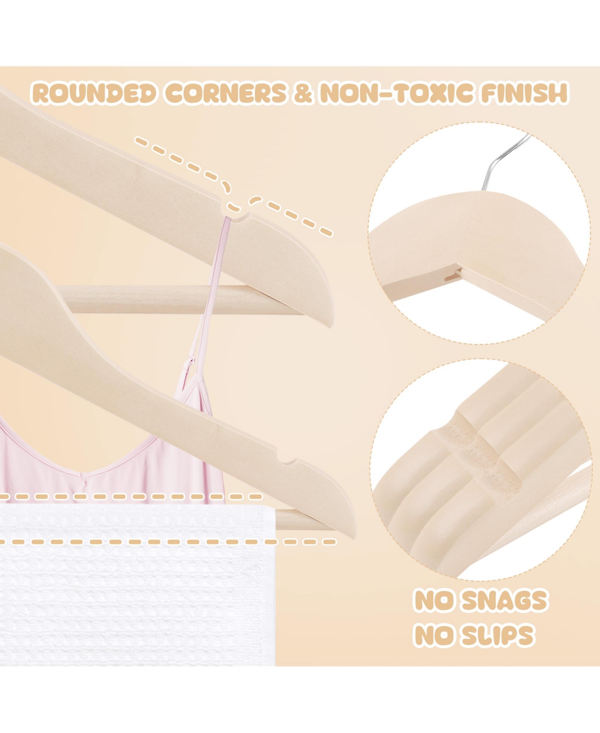 BP4U Kids Wooden Hangers with Pants Bar, Baby Solid Wood Clothes