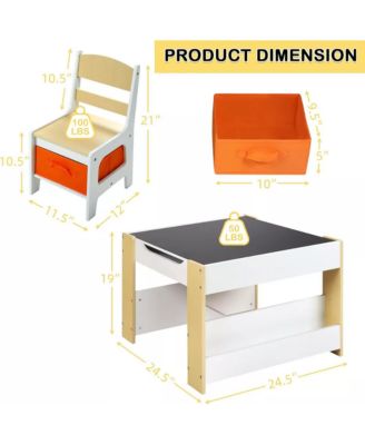 3-in-1 Kids Activity Table and 2 Chairs Set with Storage, Removable Top and Chalkboard