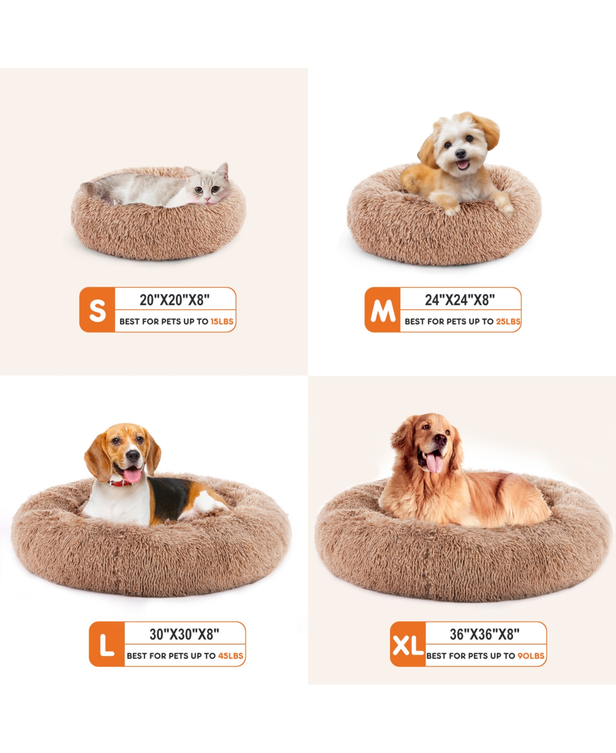 Zeus & Ruta 30 Inch Anti Slip Round Fluffy Faux Fur Cat Bed