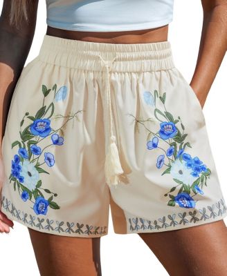 Women's Blue Blossoms Floral Cover-Up Shorts