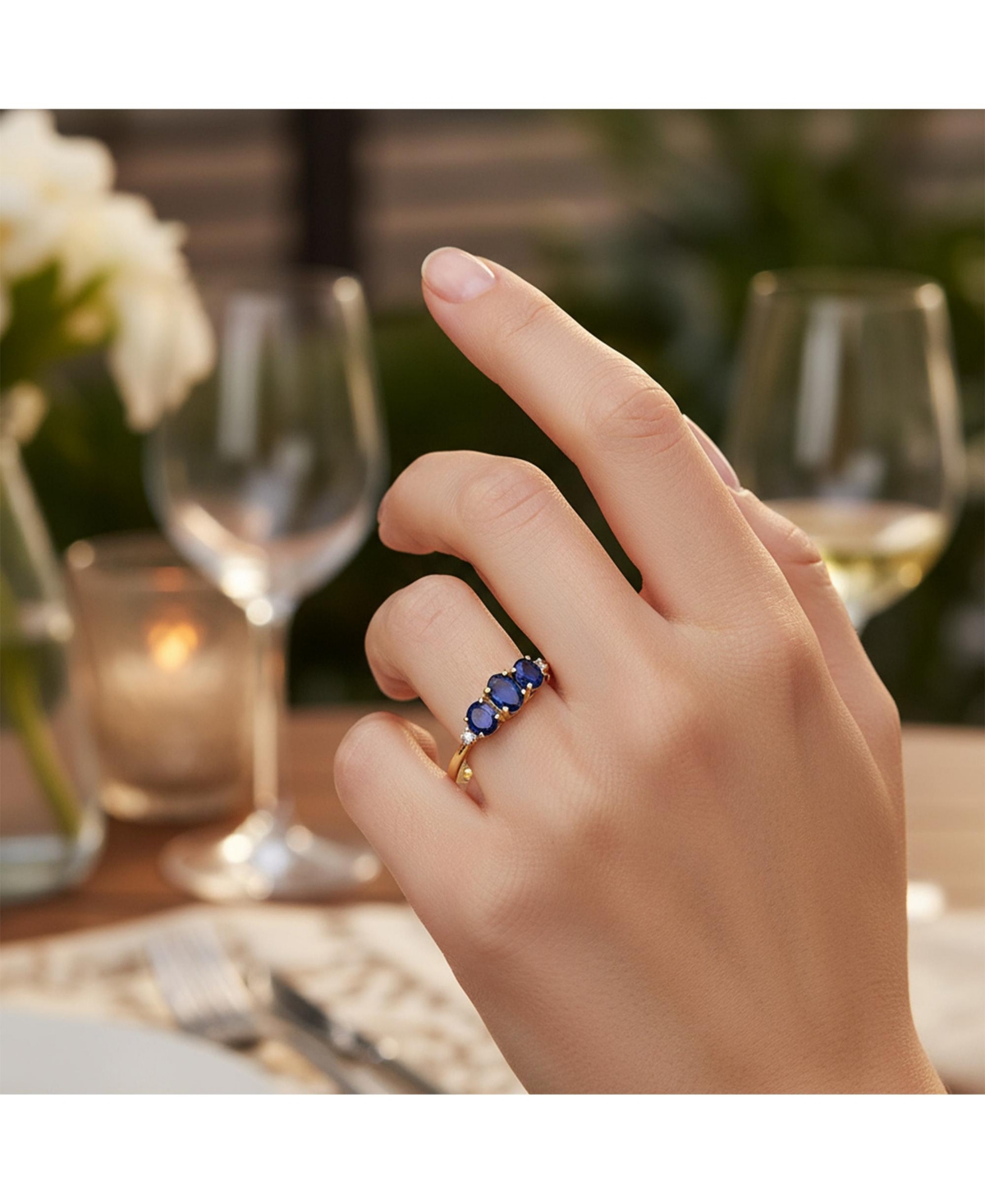 Bling Jewelry Past Present Future 3 Stone 2CTW Created Blue Sapphire Ring 10K Gold