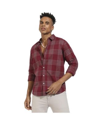 Men's Maroon Red Chalk Tartan Plaid Shirt
